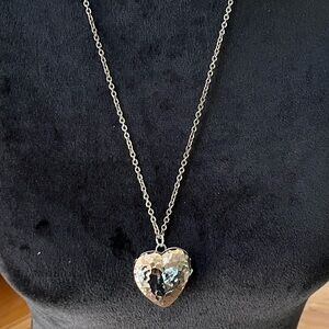 Silvertone hammered heart watch pendant